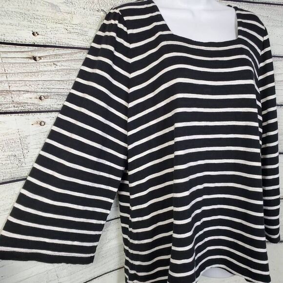 Chico’s Women’s Striped Black White Long Sleeve Top Size 3 (XL) Cotton Modal Ble - Picture 5 of 9